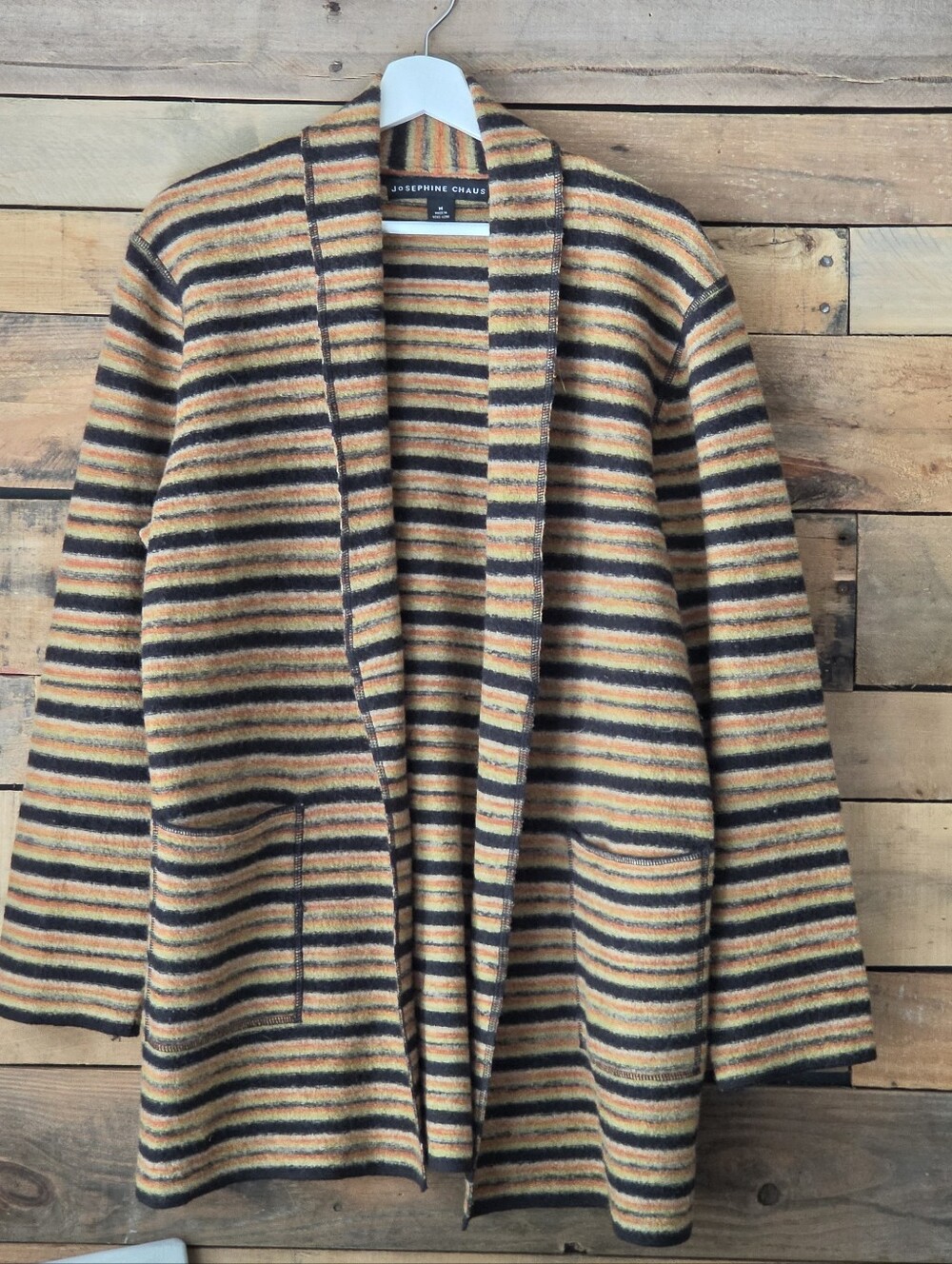 Josephine Chaus Striped Open Front Cardigan Jacket - Camel & Black